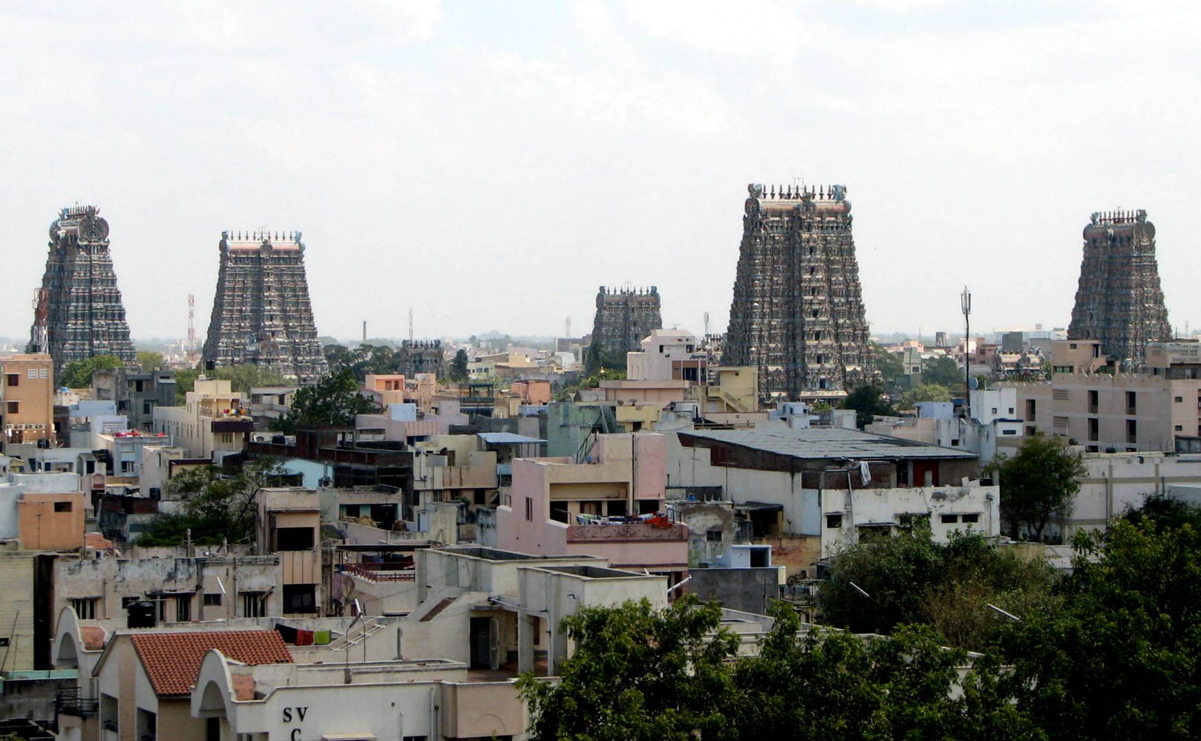 Magnificent towering granite gopuram of Meenakshi Amman Temple in Madurai