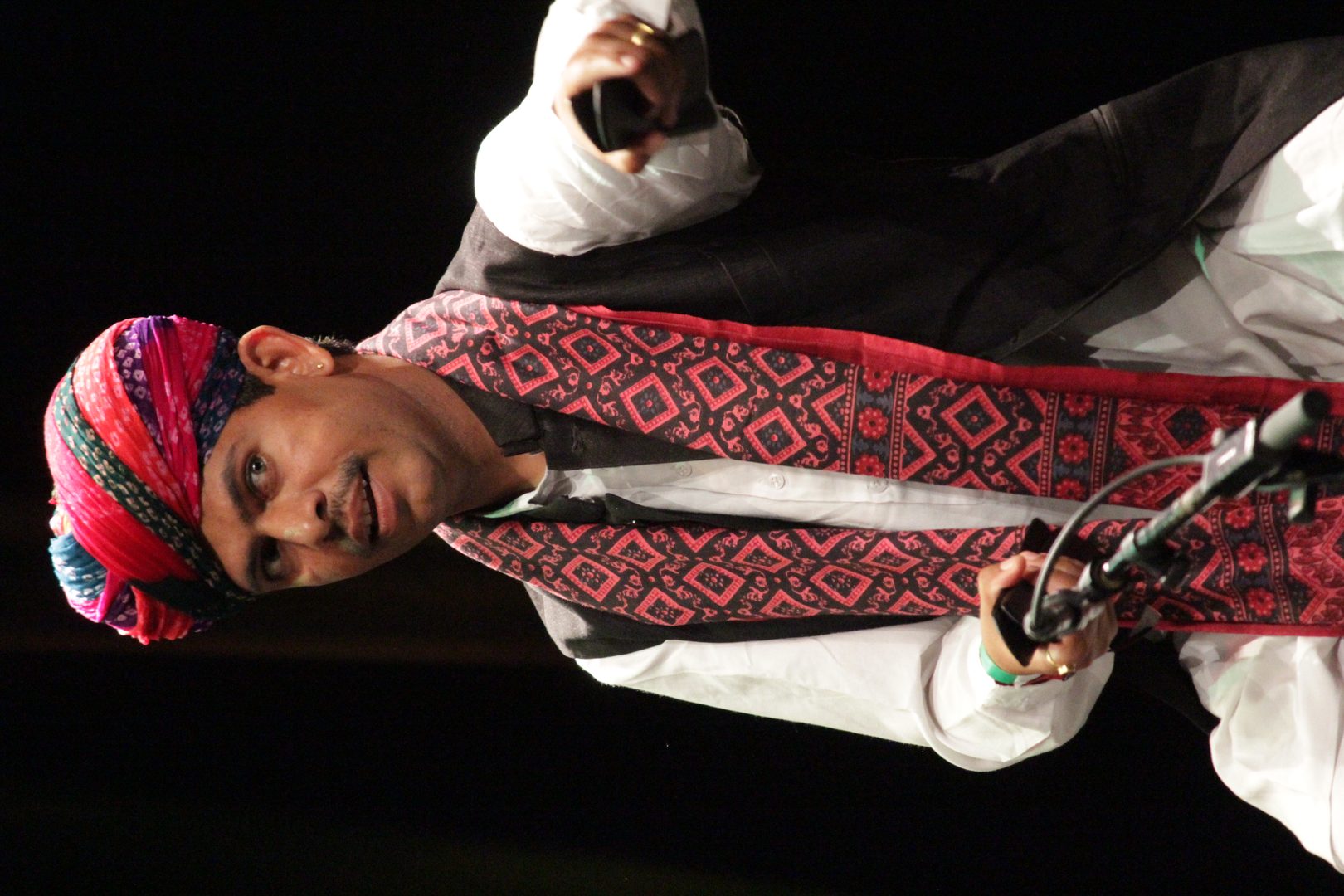 Traditional Manganiyar desert folk musicians playing bowed sarangi and singing Thar ballads