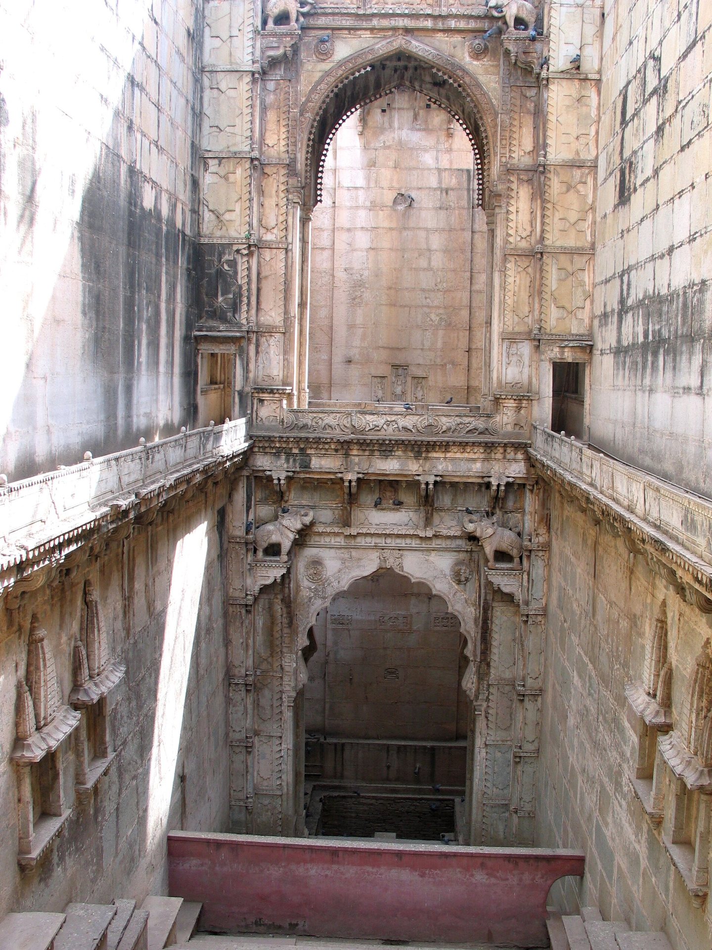 Intricate geometric stone stepwell baori in Bundi Rajasthan