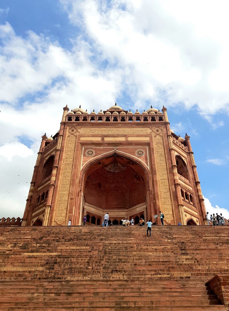 The colossal 54-meter-high red sandstone Buland Darwaza gateway at Fatehpur Sikri