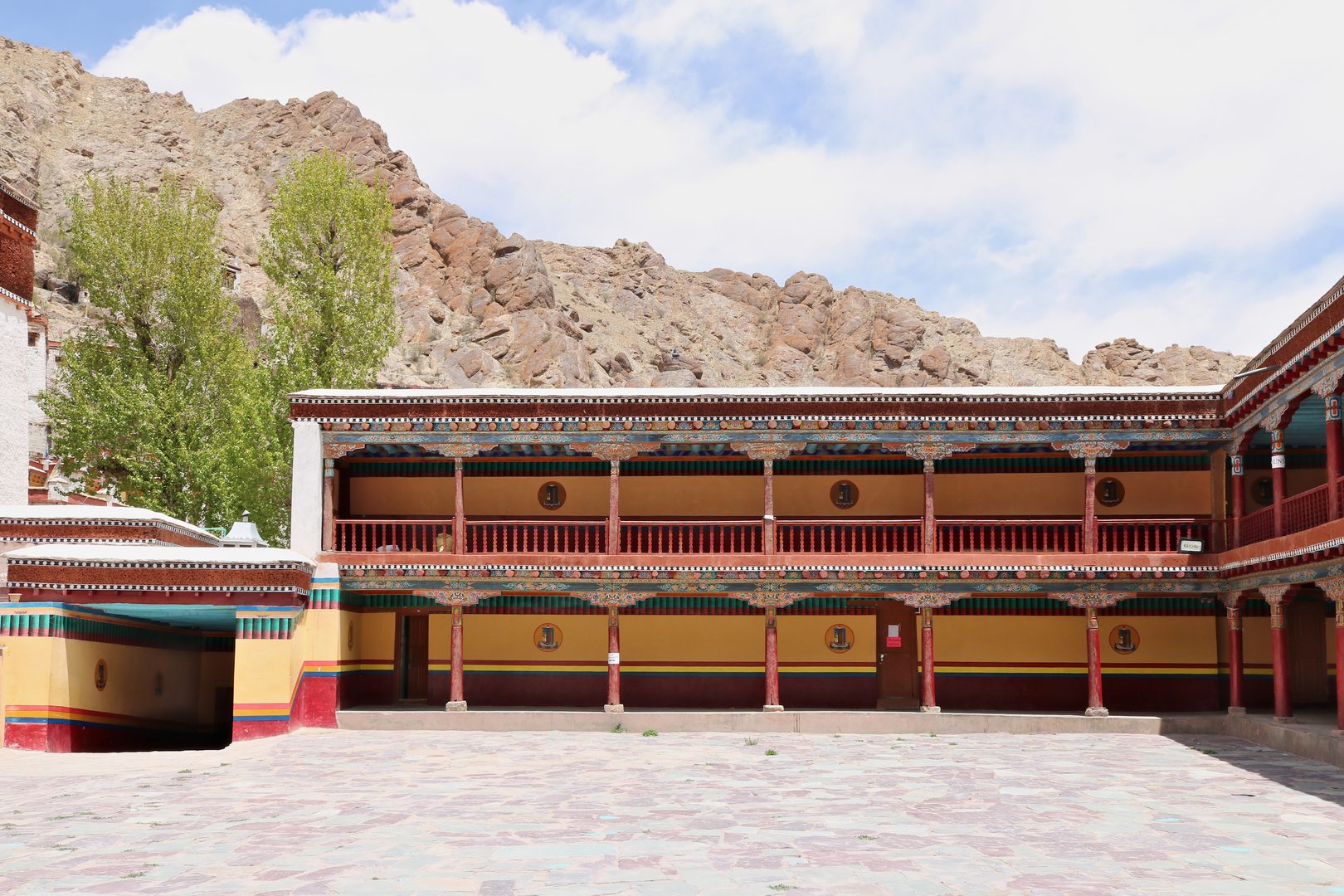 Ancient Hemis Gompa nestled in rocky mountain canyon of Ladakh