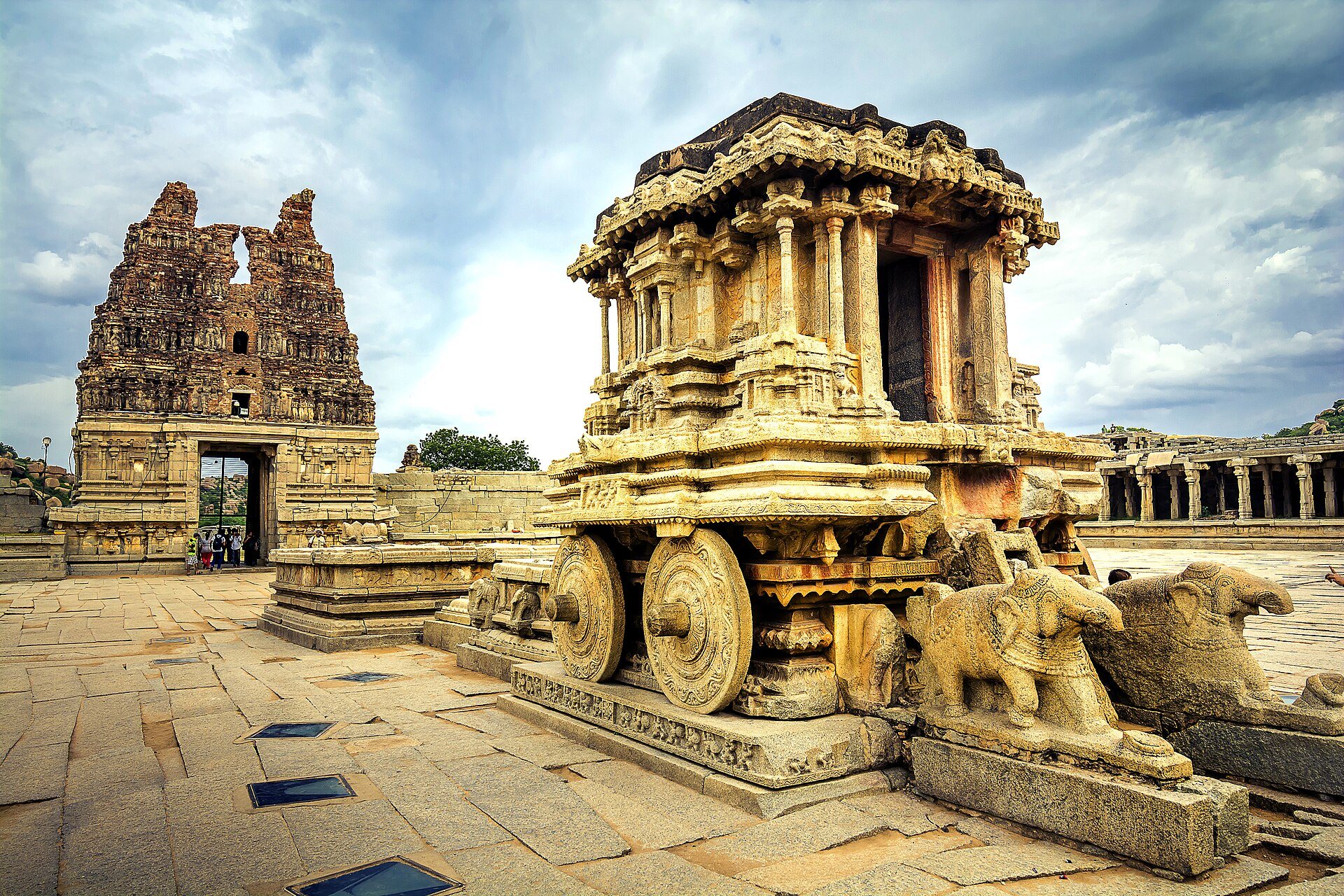 Monolithic sculpted granite stone chariot of Vittala Temple in UNESCO World Heritage Hampi, Karnataka