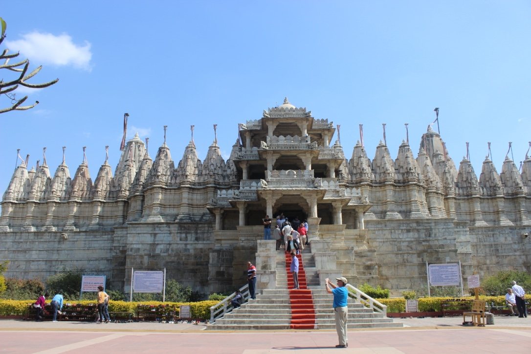 Intricately carved white marble pillars of Ranakpur Jain Temple in Rajasthan