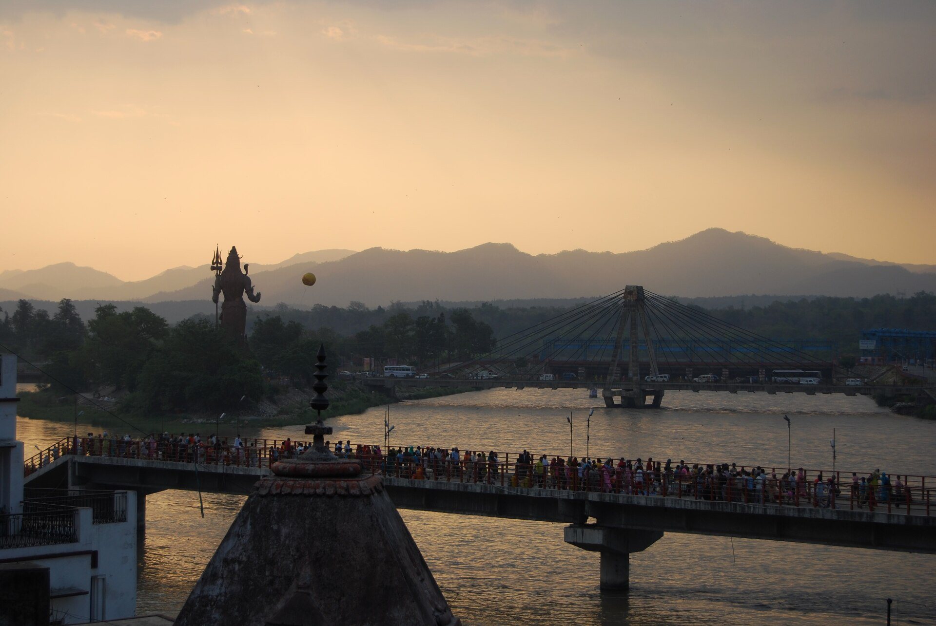 Rishikesh meditation ashram along mountain river Ganga in Uttarakhand