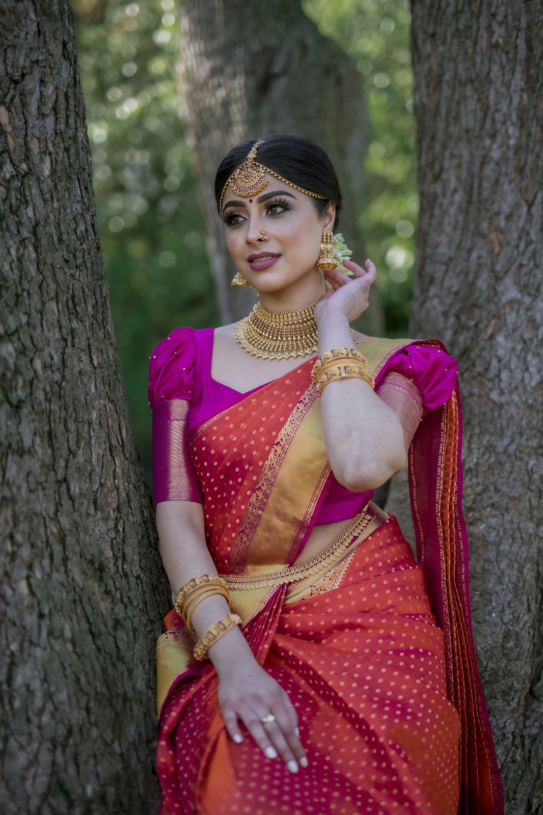 Traditional Indian handloom silk textile woven with intricate gold and silver zari patterns