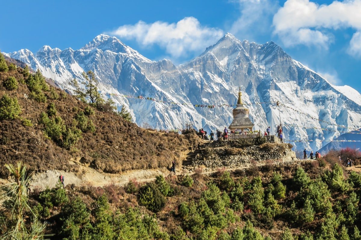 High Himalayan mountain pass where travelers carry roasted barley flour Tsampa and butter tea
