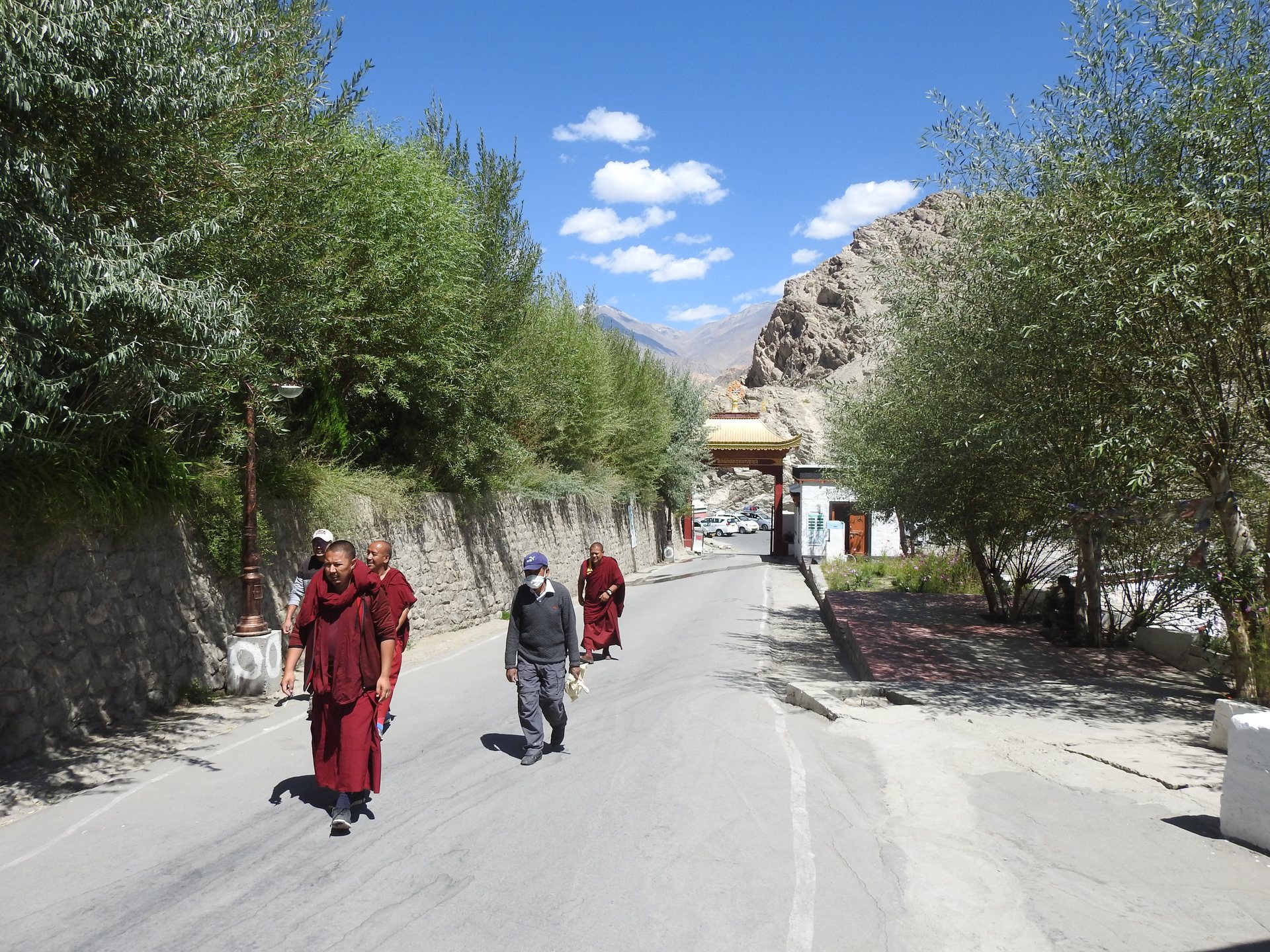 Twelve-tiered whitewashed Thiksey Monastery rising on a desert crag in the Indus Valley of Ladakh