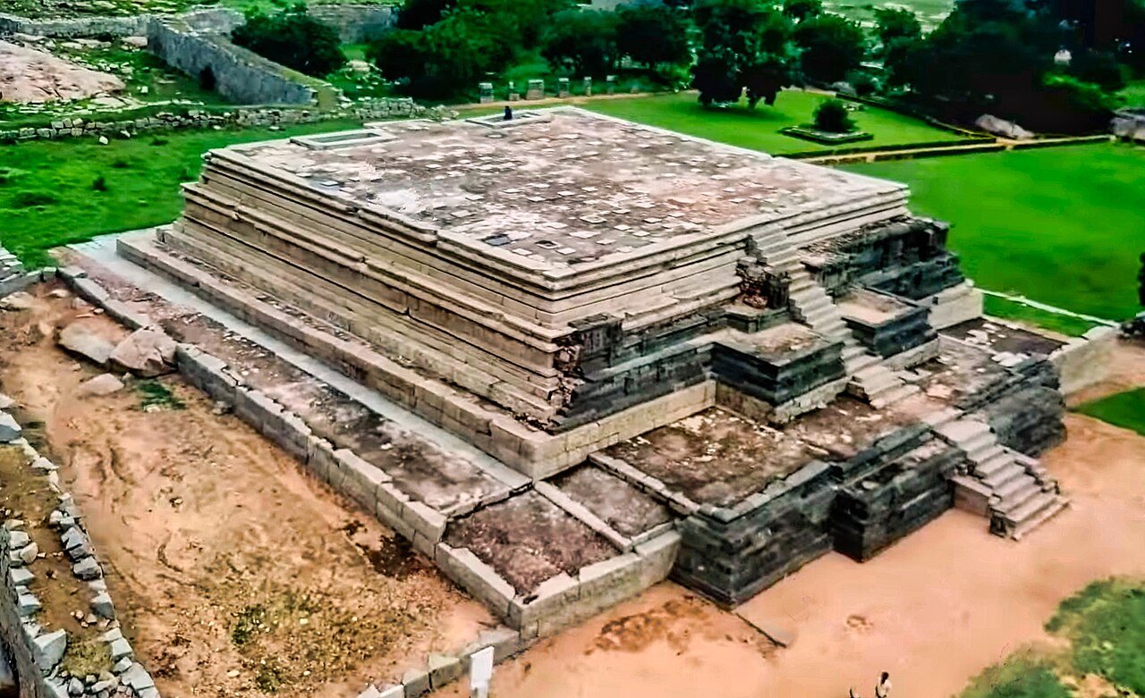 Elevated stone platform and ceremonial relief carvings at Mahanavami Dibba in Hampi