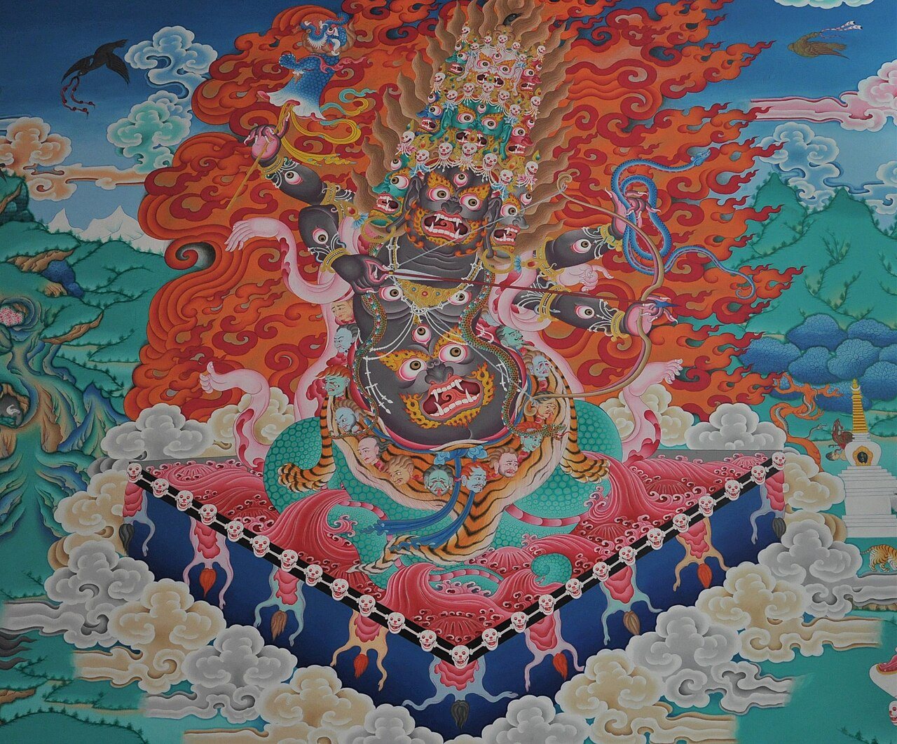 Sacred Buddhist monastery Thangka wall art and spiritual iconography in the Eastern Himalayas