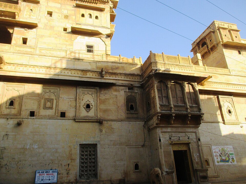 Salim Singh Ki Haveli peacock-shaped carved stone balcony in Jaisalmer